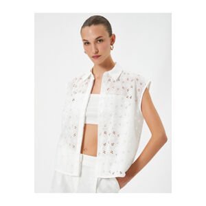 Koton Scalloped Shirt, Sleeveless Classic Collar Buttoned Cotton