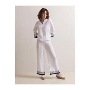 Jimmy Key White Wide Cut High Waist Wide Leg Linen Trousers