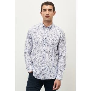 ALTINYILDIZ CLASSICS Men's Navy Blue Slim Fit Slim Fit Buttoned Collar 100% Cotton Printed Shirt