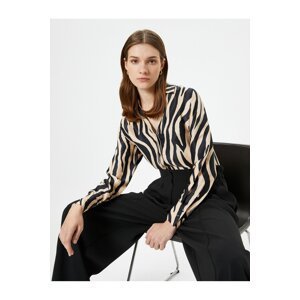 Koton Zebra Patterned Shirt with Satin Buttons Classic Collar Regular Fit