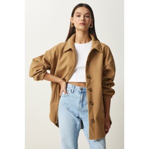 Happiness İstanbul Women's Biscuit Buttoned Pocket Oversize Shirt Jacket