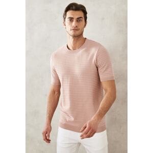 ALTINYILDIZ CLASSICS Men's Pale Pink 360 Degree Stretch in All Directions Slim Fit Slim Fit 100% Cotton Knitwear T-Shirt
