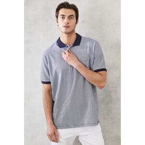 ALTINYILDIZ CLASSICS Men's White-navy blue Comfort Fit Relaxed Cut 100% Cotton Polo Neck T-Shirt