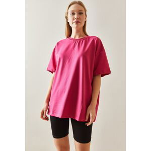 XHAN Fuchsia Oversize Basic T-Shirt 3YXK1-47087-07