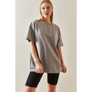 XHAN Silver Oversize Basic T-Shirt 3YXK1-47087-23