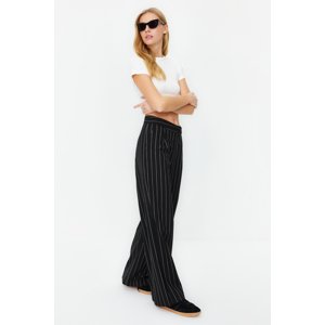 Trendyol Black Wide Leg/Wide Leg Glitter Detailed Striped Woven Trousers