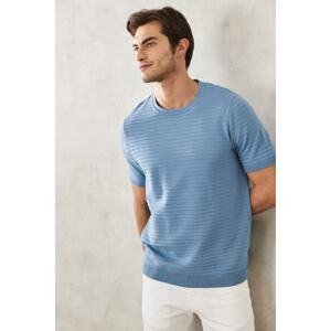 ALTINYILDIZ CLASSICS Men's Blue 360 Degree All-Direction Stretch Slim Fit Slim Fit 100% Cotton Knitwear T-Shirt