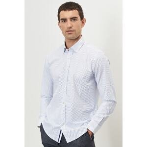 ALTINYILDIZ CLASSICS Men's White-blue Slim Fit Slim Fit Buttoned Collar Printed Shirt