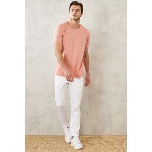 ALTINYILDIZ CLASSICS Men's Pale Pink Slim Fit Slim Fit Crew Neck Short Sleeve T-Shirt