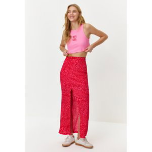 Trendyol ružová sukňa s dĺžkou maxi a zvieracím vzorom s detailom rozparku