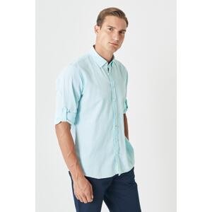 AC&Co / Altınyıldız Classics Men's Mint Comfort Fit Relaxed Cut Buttoned Collar Linen Casual Shirt