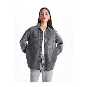 LC Waikiki Women's Straight Long Sleeve Oversize Jean Shirt Jacket