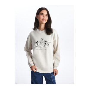 LC Waikiki Women's Crew Neck Mickey and Friends Printed Long Sleeve Oversize Sweatshirt Tunic