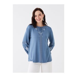 LC Waikiki Women's Tie Collar Embroidered Long Sleeve Blouse