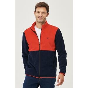 AC&Co / Altınyıldız Classics Men's Red-Navy Blue Standard Fit High Collar Pocket Zippered Heat-Proof Sweatshirt Fleece Jacket