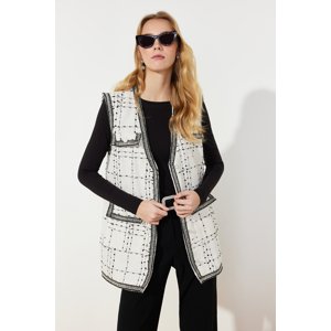 Trendyol White Pocket Detailed Tweed Woven Vest