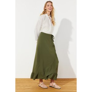 Trendyol Dark Khaki Wrapover Flounce Woven Skirt