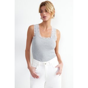 Trendyol Gray Melange Lace Detailed Body Fitted Ribbed Knitted Undershirt