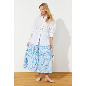 Trendyol Blue Multicolored Wide Pleated Woven Skirt with Elastic Waist