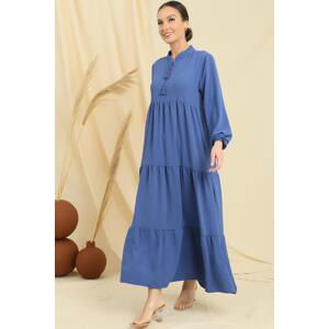 By Saygı Lace-Up Collar Long Hijab Dress