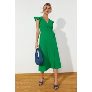 Trendyol Green Double Breasted Ruffle Detailed Midi Woven Dress
