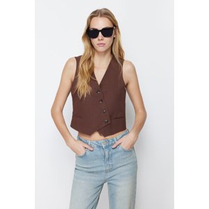 Trendyol Brown Crop Fitted Button Detailed Woven Vest