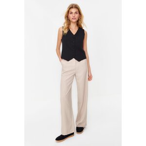 Trendyol Beige High Waist Wide Leg Striped Woven Trousers