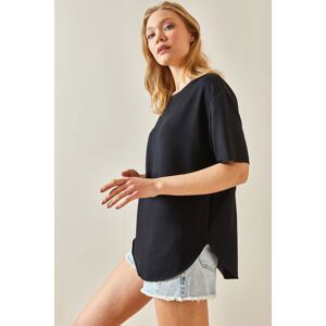 XHAN Black Crew Neck Oval Cut T-Shirt