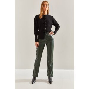 Bianco Lucci Women's Half Flared Leather Trousers