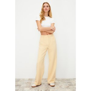 Trendyol Light Yellow High Waist Wide Leg/Wide Leg Pleated Woven Trousers