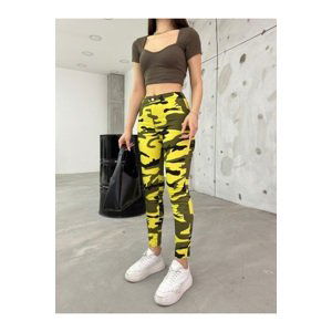 BİKELİFE Yellow Camouflage Pattern Gabardine Leggings Trousers