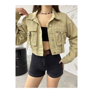 BİKELİFE Women's Pocket Detailed Oversized Crop Denim Jacket