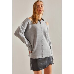 Bianco Lucci Women's Off-the-Shoulder Collar Knitwear Cardigan