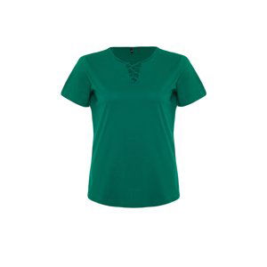 Trendyol Curve Green V Neck Knitted T-Shirt