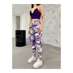 BİKELİFE Lilac Camouflage Pattern Gabardine Leggings Pants