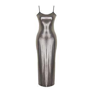 Trendyol Gray Foil/Glossy Print Fitted Maxi Stretch Knit Dress