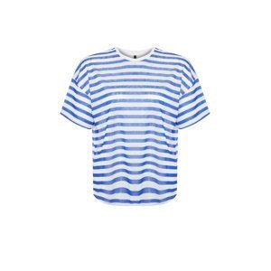 Trendyol Curve White-Blue Striped Transparent Oversize Knitted Linen Look Blouse