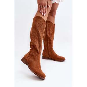 S.Openwork Camel Flat Boots Barski