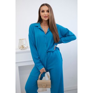 Muslin set shirt + turquoise trousers