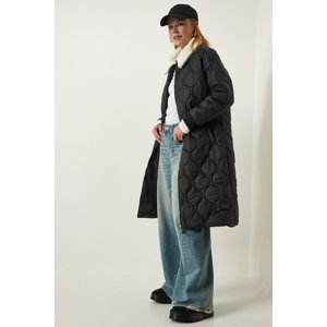 Happiness İstanbul Black Fur Collar Quilted Coat