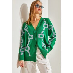 Bianco Lucci Women's Floral Embroidered Oversize Knitwear Cardigan