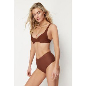 Trendyol Brown V Cut High Waist Hipster Bikini Bottom