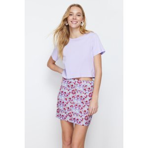 Trendyol Purple Floral Mini Woven Skirt