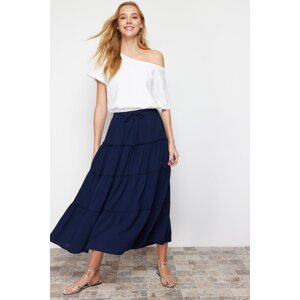 Trendyol Navy Blue Flared Maxi Length Woven Skirt with Gather Detail at Waist