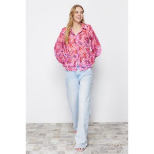 Trendyol Pink Floral Balloon Sleeve Chiffon Woven Shirt