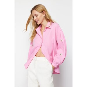 Trendyol Pink Embroidered Cotton Woven Shirt