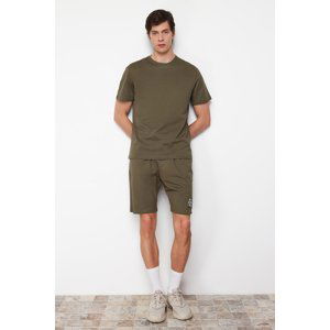 Trendyol Khaki Printed Regular Fit Knitted Shorts Pajamas Set