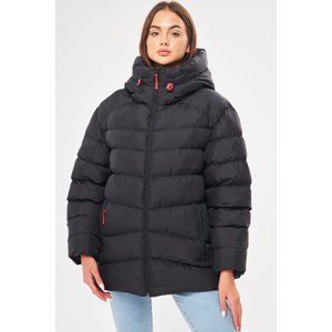 D1fference Women's Black Hooded Water And Windproof Puffer Winter Coat