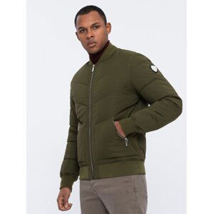 Ombre Men's quilted bomber jacket with metal zippers - dark olive green