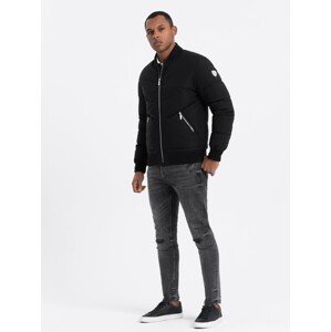 Ombre Men's quilted bomber jacket with metal zippers - black